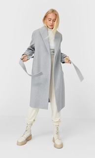 Stradivarius Пальто С Поясом Женская Коллекция Пестро-Серый S