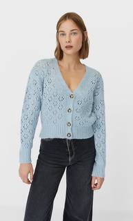 Stradivarius Кардиган Ажурной Вязки Женская Коллекция Небесно-Голубой M