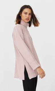 Stradivarius Свитер С Высоким Воротником, Из Хлопка С Начесом Женская Коллекция Пастельно-Розовый M