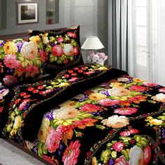 Постельное бельё "Традиция",бязь; Народные мотивы (чёрный); Размер: 2.0 евро простыня