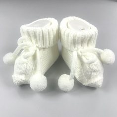 Пинетки Bebikan вязанные на завязках пудровые 0-3 мес.