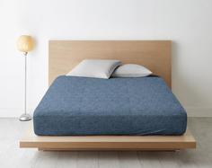 Простыня на резинке из поплина "Ночь Нежна" Мрамор (синяя), Размер: 160 х 200