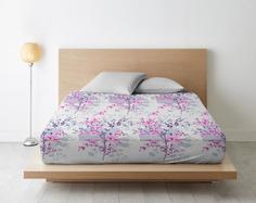 Простыня на резинке из поплина "Ночь Нежна" Сакура, Размер: 200 х 220