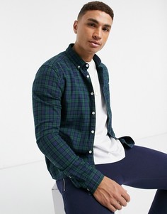 Зеленая рубашка узкого кроя в клетку ASOS DESIGN-Зеленый