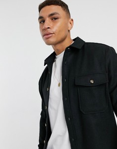 Черная рубашка навыпуск с добавлением шерсти ASOS DESIGN-Черный