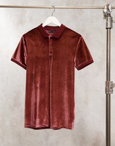 Бордовая велюровая футболка-поло ASOS DESIGN-Красный