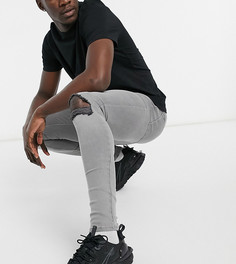 Бледно-серые эластичные джинсы с напылением и с дырками на коленях и потертостями ASOS DESIGN Tall-Серый