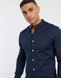 Темно-синяя приталенная рубашка с воротником на пуговицах ASOS DESIGN-Темно-синий