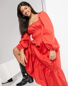 Красное платье макси с присборенным лифом ASOS DESIGN-Красный