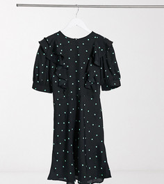 Черное платье мини в горошек с оборками New Look Tall-Черный
