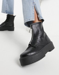 Черные ботинки на массивной подошве и на молнии спереди Topshop-Черный