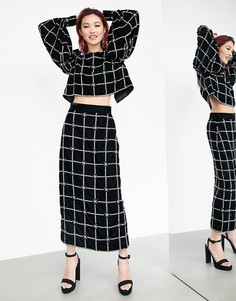 Черная бархатная юбка миди в клетку из бисера ASOS EDITION-Черный