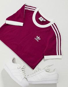 Футболка ягодного цвета с круглым вырезом и логотипом в виде трех полосок adidas Originals adicolor-Фиолетовый