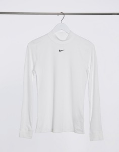 Белый лонгслив с высоким воротом и логотипом-галочкой Nike
