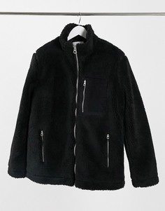 Черная куртка из искусственного меха Topman-Черный