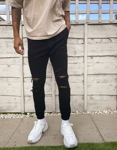 Черные рваные джинсовые джоггеры Bershka​​​​​​​-Черный