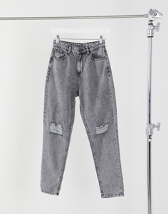 Светло-серые джинсы в винтажном стиле с завышенной талией и рваными коленями Noisy May-Серый