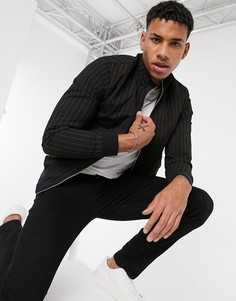 Черная строгая куртка-харрингтон из трикотажа в тонкую полоску Jack & Jones Intelligence-Черный