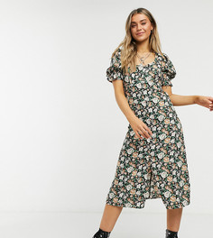 Платье миди с объемными рукавами и винтажным цветочным принтом Reclaimed Vintage inspired-Многоцветный