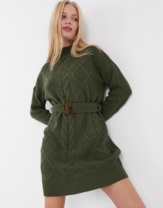 Трикотажное платье-джемпер цвета хаки с узором «косы» AX Paris-Зеленый