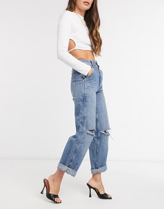 «Рабочие» выбеленные джинсы с завышенной талией ASOS DESIGN-Синий