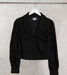 Черная рубашка с оборками на воротнике Reclaimed Vintage inspired-Черный