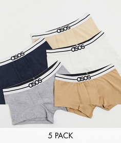 Набор из 5 боксеров-брифов разных цветов с логотипом на поясе ASOS DESIGN-Многоцветный