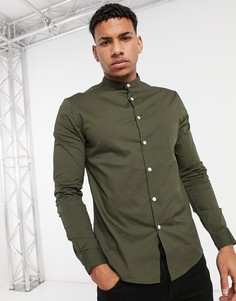 Приталенная рубашка цвета хаки с воротником на пуговице ASOS DESIGN-Зеленый