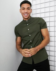 Приталенная рубашка цвета хаки с воротником на пуговице ASOS DESIGN-Зеленый