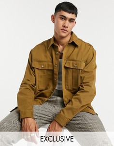 Коричневая рубашка из твила с эффектом потертости Reclaimed Vintage inspired-Коричневый