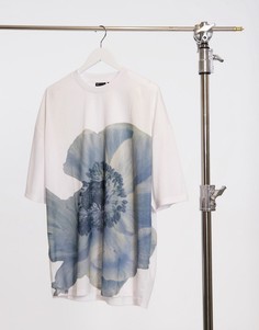 Oversized-футболка с большим темным цветочным принтом спереди ASOS DESIGN-Белый