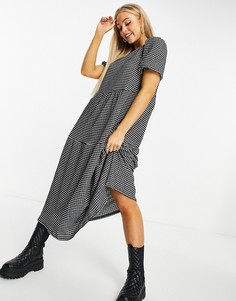 Черное ярусное платье миди с принтом в сетку ASOS DESIGN-Черный