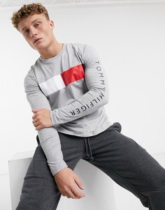 Серый меланжевый лонгслив с логотипом Tommy Hilfiger