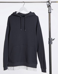 Oversized-худи черного цвета с эффектом потертости и имитацией одетой снизу футболки ASOS DESIGN-Черный