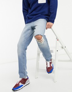 Голубые джинсы с высокой посадкой, классическим кроем в стиле 90-х и с рваным коленом ASOS DESIGN-Голубой
