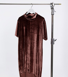 Очень длинная свободная футболка с воротником-стойкой из коричневого велюра ASOS DESIGN Tall-Коричневый