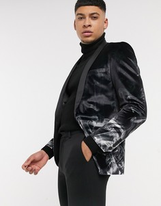 Черный бархатный пиджак с дымчатым принтом Twisted Tailor