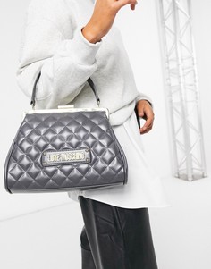 Структурированная стеганая сумка с ручкой сверху серого цвета Love Moschino-Серый