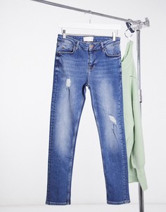 Темно-голубые джинсы скинни в винтажном стиле с декоративными повреждениями ASOS DESIGN-Голубой