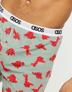 Шорты-боксеры с мультяшным принтом динозавров ASOS DESIGN-Зеленый