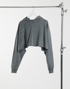 Серый выбеленный укороченный худи ASOS DESIGN