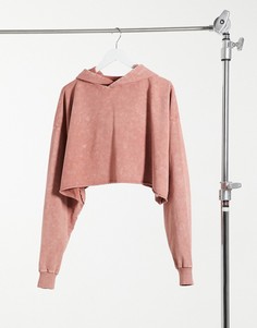 Светло-розовый выбеленный укороченный худи ASOS DESIGN