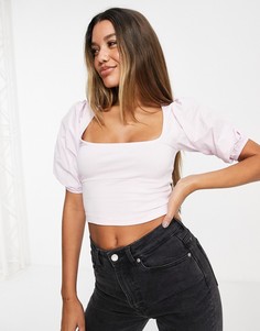 Розовый топ с квадратным вырезом и пышными рукавами ASOS DESIGN