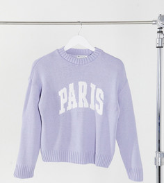 Синий джемпер с надписью «Paris» ASOS DESIGN Petite-Голубой