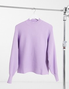 Лавандовый джемпер в рубчик с круглым вырезом и объемными рукавами Bershka-Бежевый
