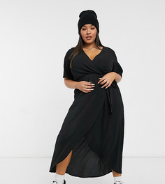 Классическое черное платье с запахом и расклешенными рукавами New Look Curve-Черный
