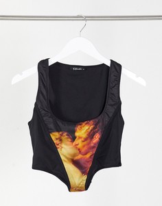 Укороченный корсетный топ с винтажным принтом поцелуя Kikiriki-Черный