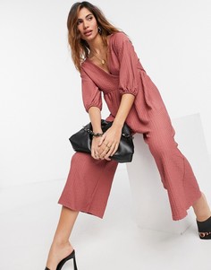 Комбинезон с запахом из фактурного материала приглушенного розового цвета ASOS DESIGN-Коричневый