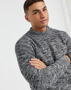 Черный вязаный джемпер с вафельным узором River Island