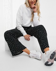Черные трикотажные широкие брюки в горошек Monki Sissela-Черный